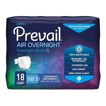 Prevail Air Overnight Briefs, Heavy Absorbency, Disposable, Size 2, 45-62In, Large, 18PK NGX-013